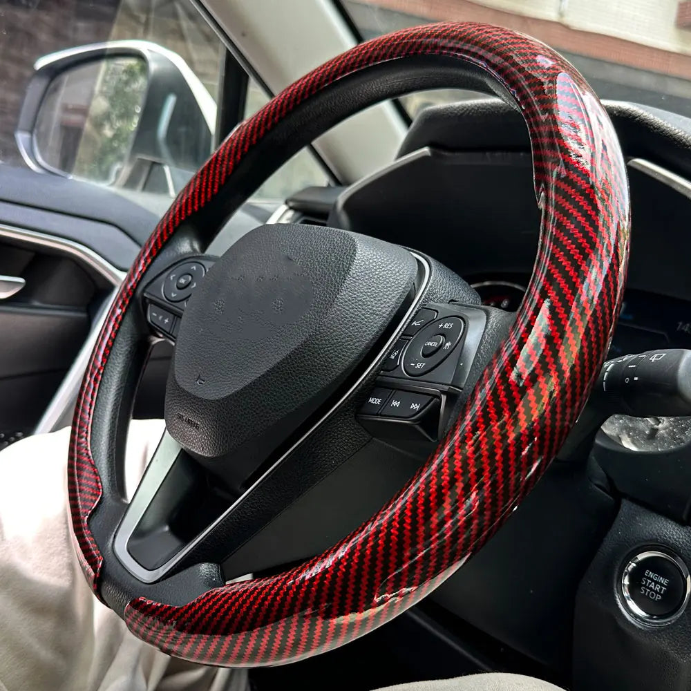 2025 New Universal Non-slip Luster Luxury Carbon Fiber Breathable Round Car Steering Wheel Cover Protector Auto Accessories