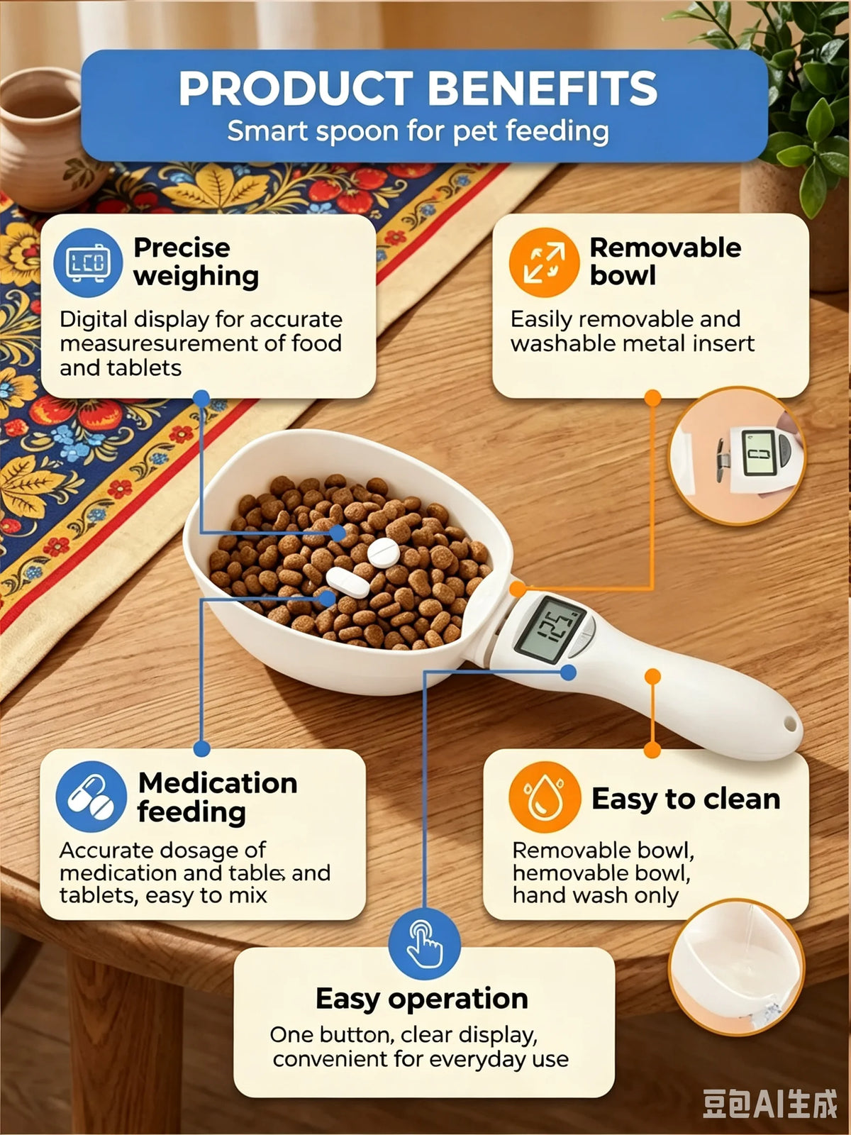 Pet Food Measuring Scoop Electronic Dog Cat Food Measuring Cup Digital Spoon Scale Kitchen Food Scale with LED Display