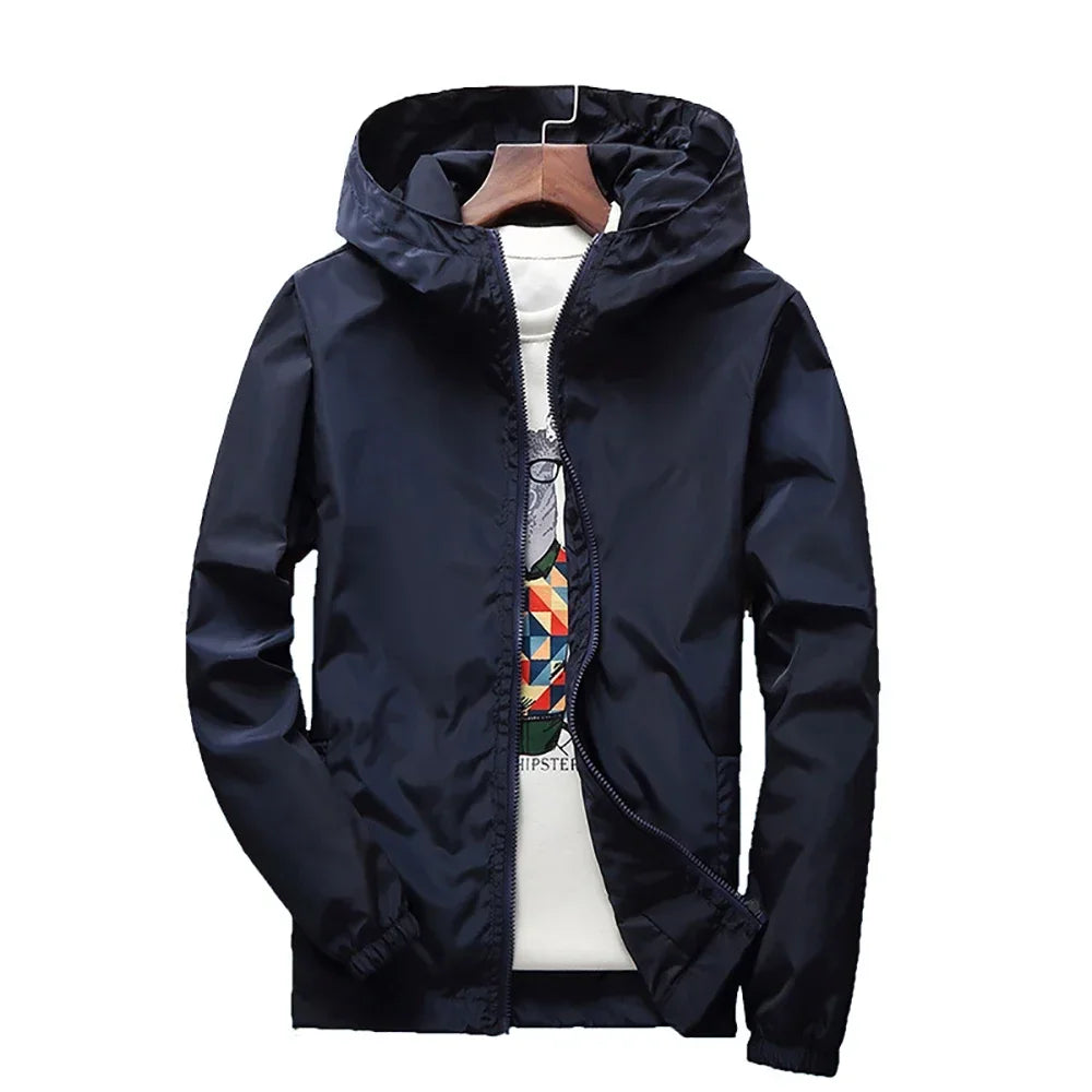 2025 Spring and Autumn New Youth Men's Fashion Casual Zipper Jacket Student Korean Edition Thin Top Solid Color Hooded Jacket