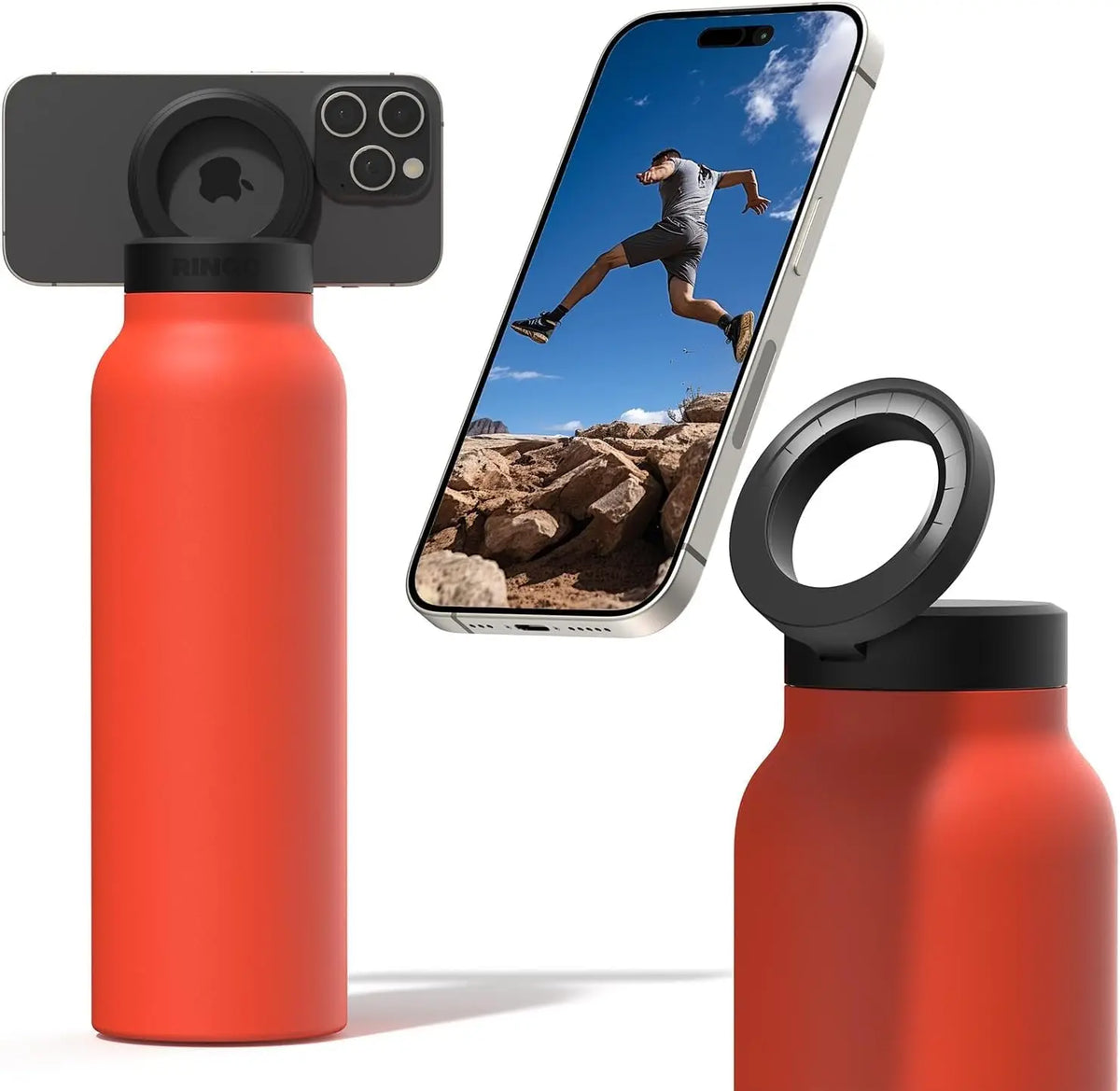 24oz Insulated Water Bottle with Magnetic Phone Mount & Sip Straw Lid for Daily Use