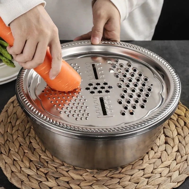 Vegetable Slicer Grater Kitchen Accessories Stainless Steel Multifunctional Strainer and Mixing Bowl Set for Washing Fruits