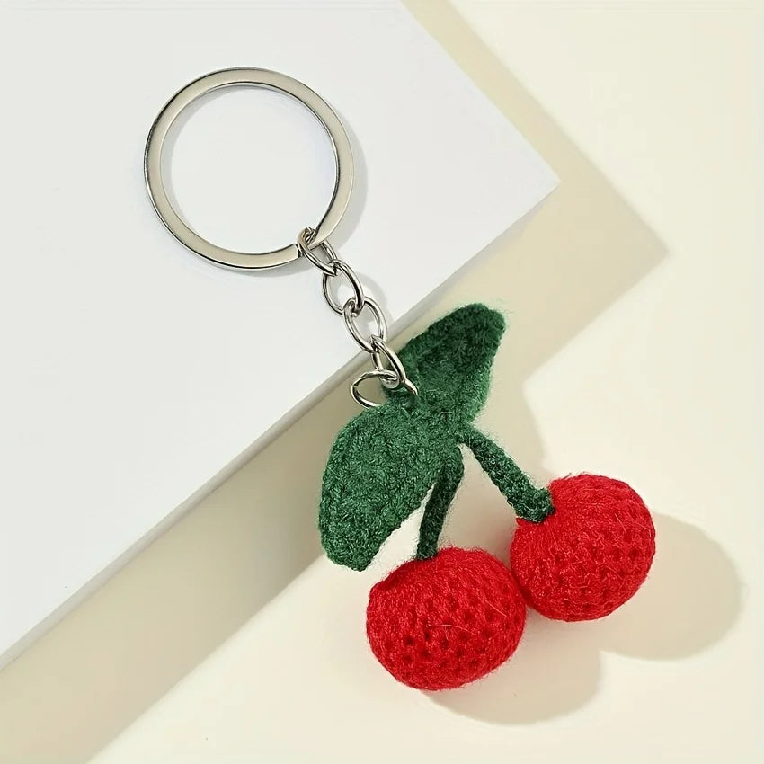 Cute hand-knitted cherry pendant mobile phone pendant Keychain Pendant Car key bag pendant accessories
