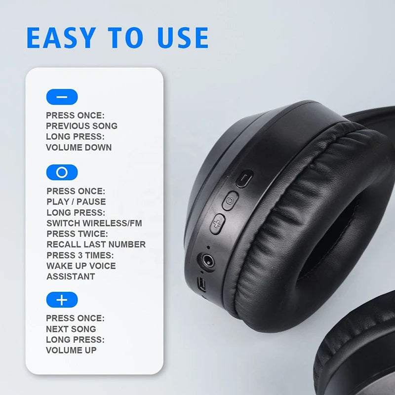 M5 Over Ear HIFI Stereo Headsets Wireless Bluetooth 5.3 Headphones Sports Gaming Earphones Support TF/AUX Noise Reduction