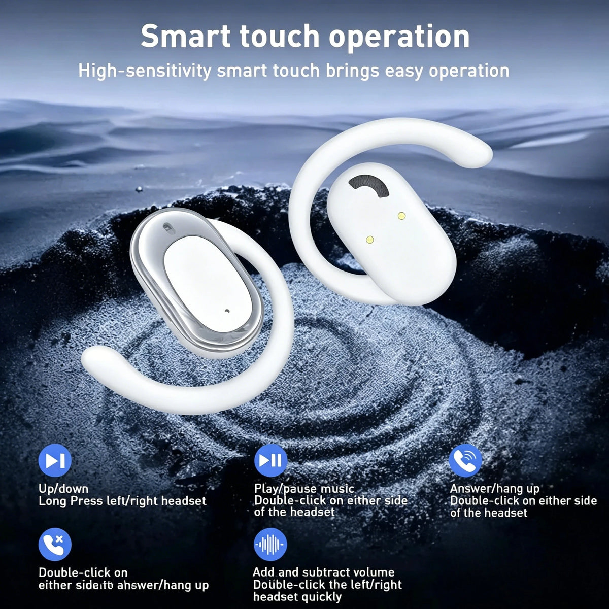 Open-Ear Over-Ear Wireless Bluetooth Headphones Rotatable Design Noise Cancelling Earphones with Built-in Microphone
