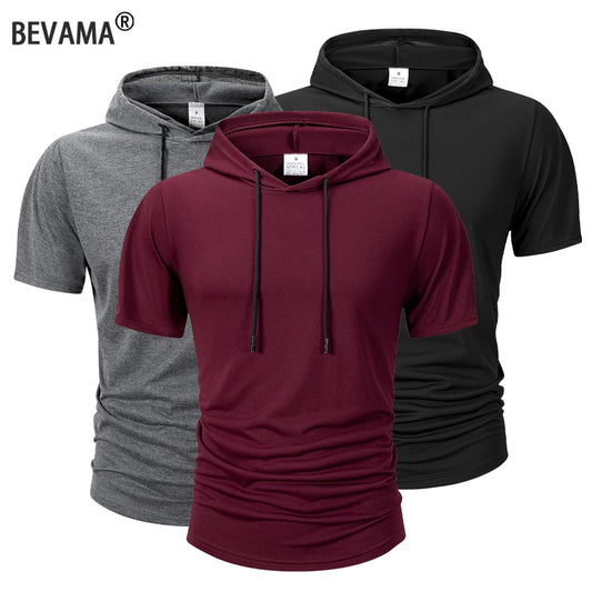 Summer Men's Hooded Sweatwear Casual Short Sleeve Loose T-shirt Solid Color Lightweight Hoodie Fitness Breathable Tops