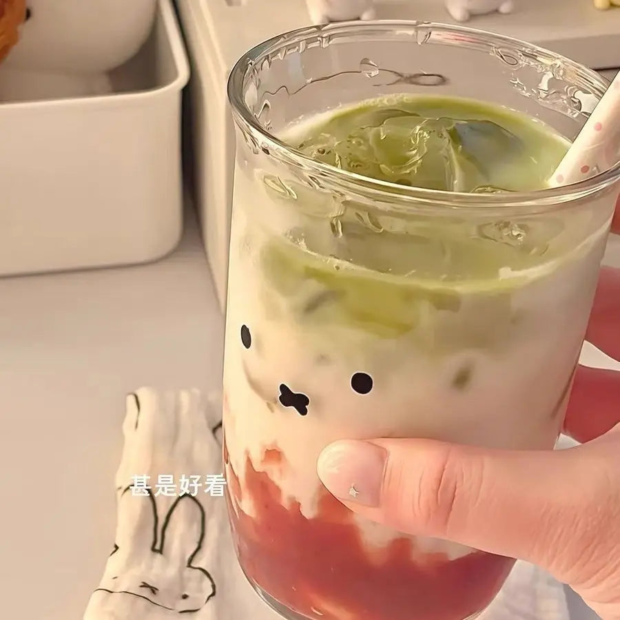 350ML Kawaii Miffy Coffee Glass Cup Cute Cartoon Miffy Ins Style Household Iced Americano Latte Cold Brew Cup Juice and Milk Cup