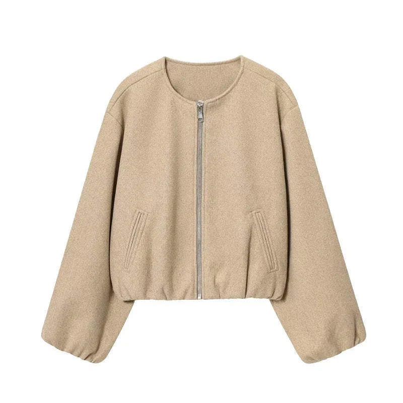 MUJER Red Cropped Bomber Jacket