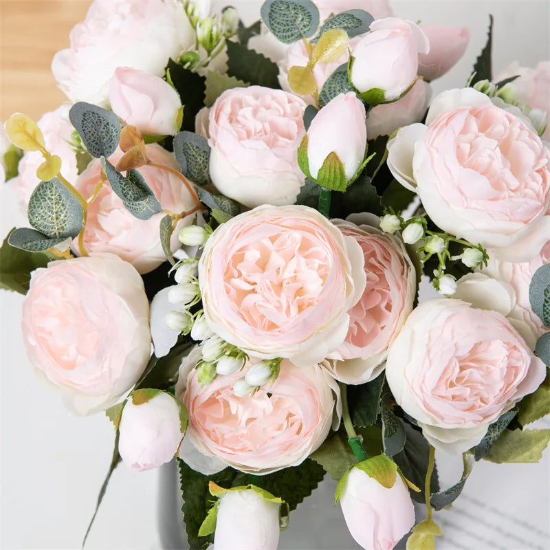 Flowers Fake Silk White Peonies