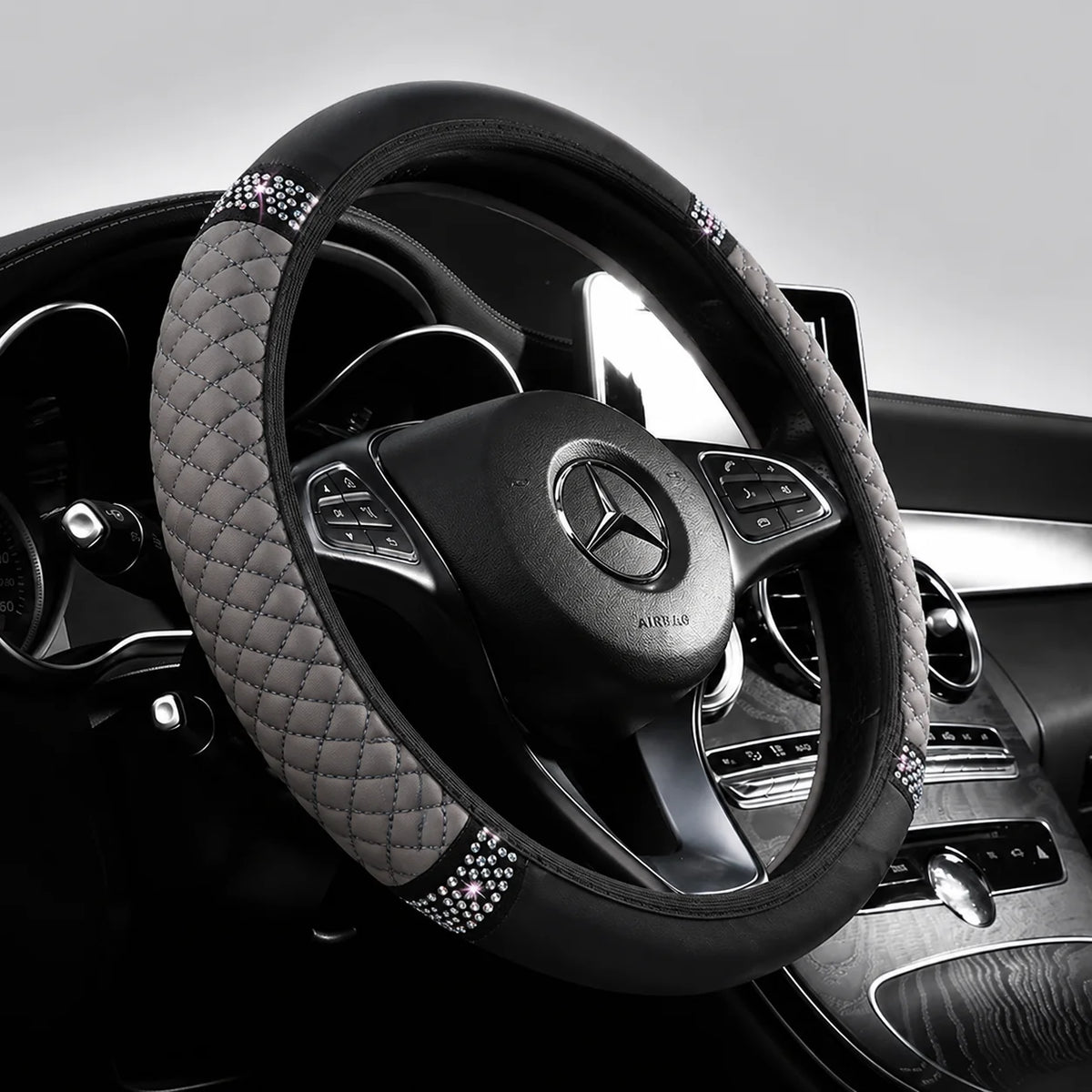 Napa Leather Perforated Patchwork Car Steering Wheel Cover, Non-slip, Breathable, Universal 15 Inch (Approx. 38.1cm)