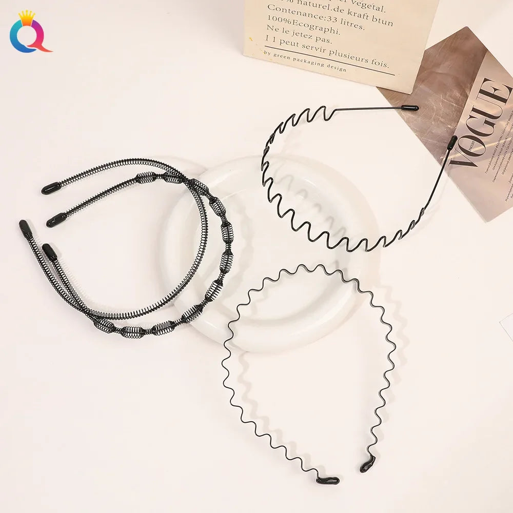 Fashion Metal Hair Band for Men Women Unisex Black Wavy Hair Head Hoop Band Sports Headband Hairband Hair Accessories Gifts