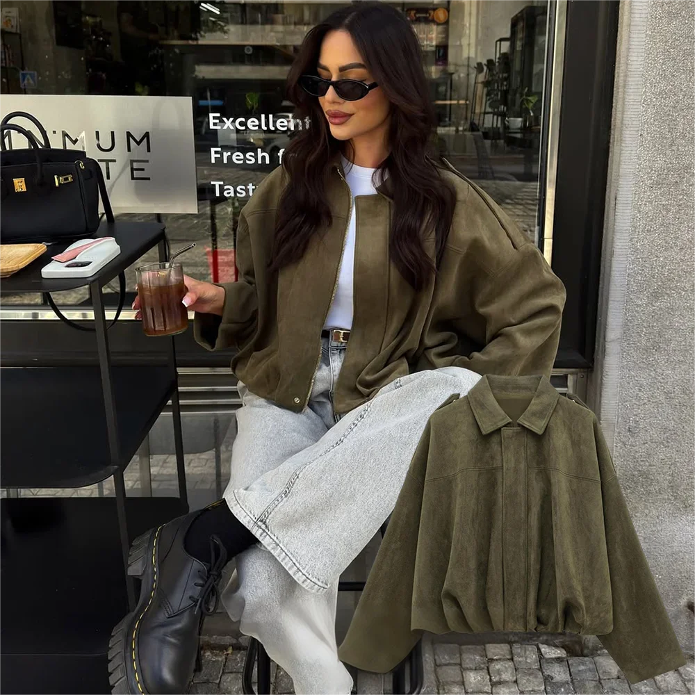 Martini Green Oversized Bomber Jacket