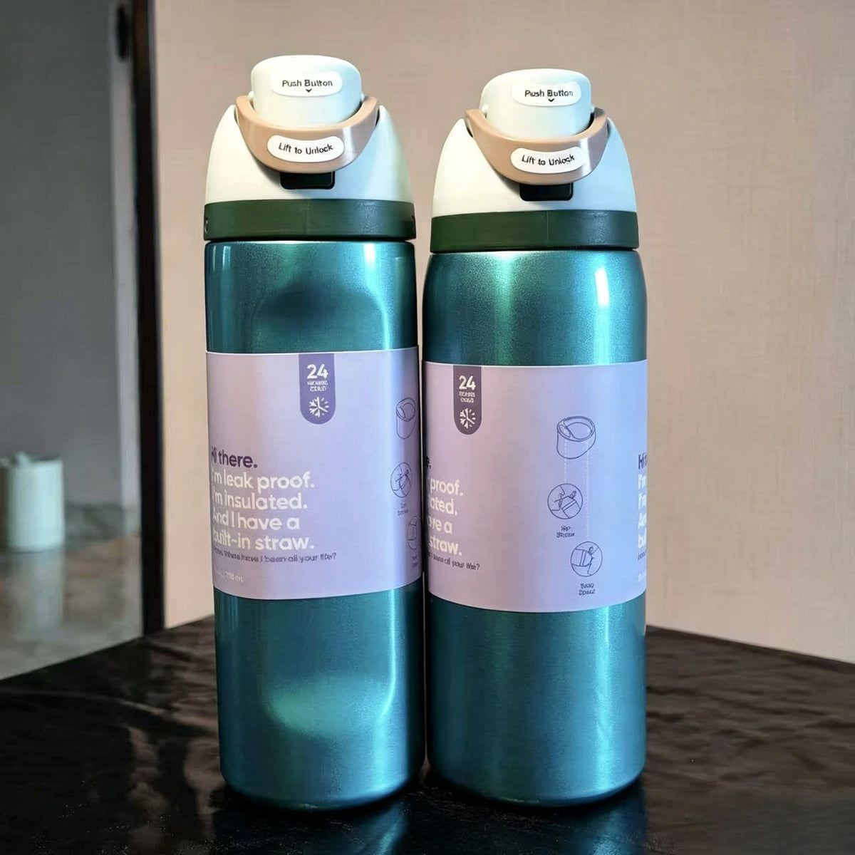 Fitness Insulated Flask Thermos Cup Stainless Steel Straw Drinking Water Bottle One-touch Open Vacuum Mug for Football Sport Use