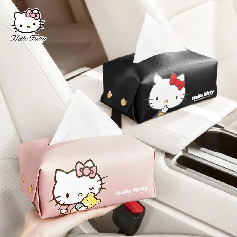 Kawaii Genuine Sanrio Car Tissue Box Hello Kitty Cartoon Armrest Box Car with Drawable Tissue Box Cute Anime Decorative Gifts