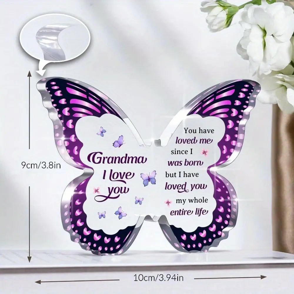 Butterfly Acrylic Plaque for Grandma – Gift from Grandchildren for Birthday, Mother’s Day & Christmas