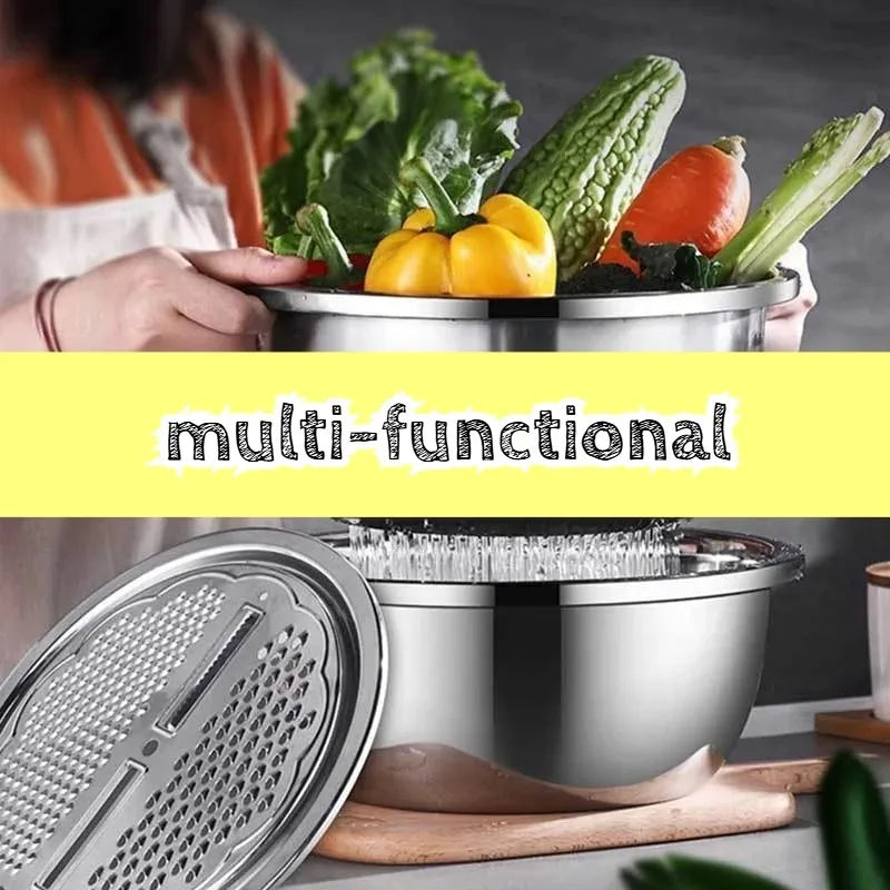 Vegetable Slicer Grater Kitchen Accessories Stainless Steel Multifunctional Strainer and Mixing Bowl Set for Washing Fruits