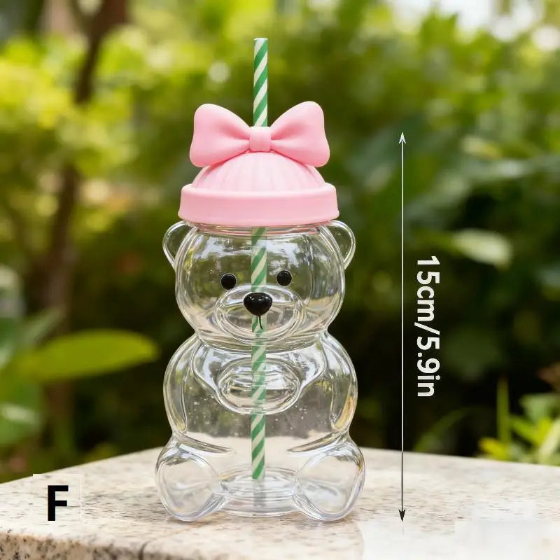 Cartoon Bear Shaped Coffee Mug Cute Bear Mug Plastic Cup With Straw Transparent Creative Milk Coffee Water Cups