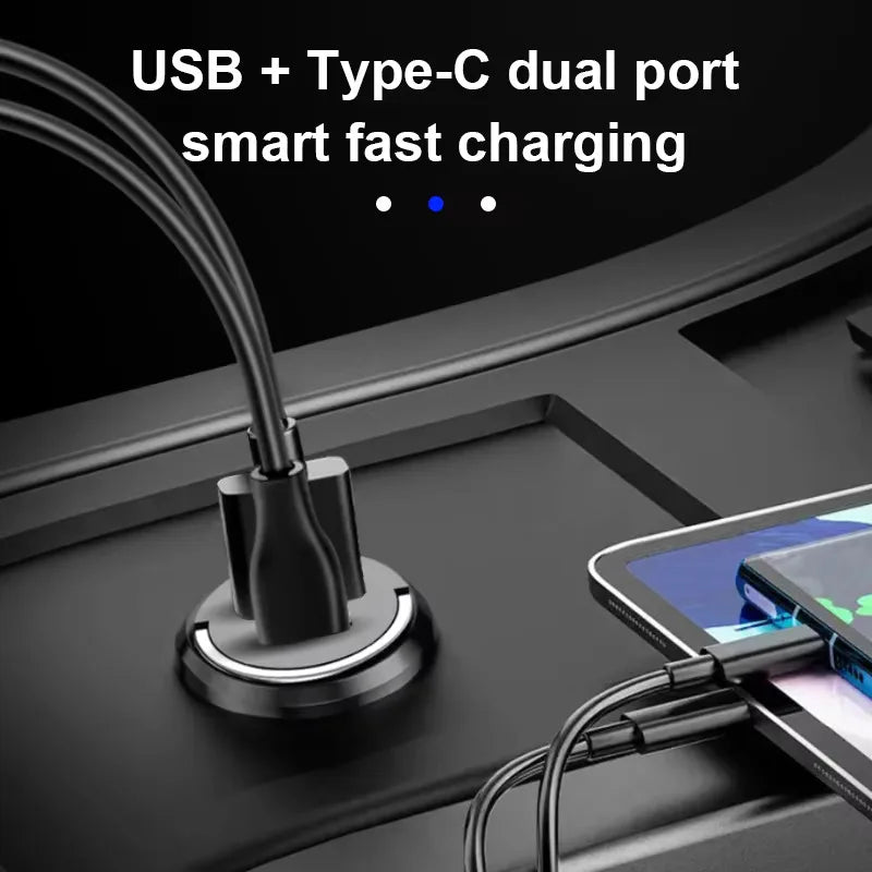 Mini 100W Hidden Car USB Charger Super Charge Dual USB Port Cigarette Lighter Adapter 30W PD Charger for iPhone iPad Android