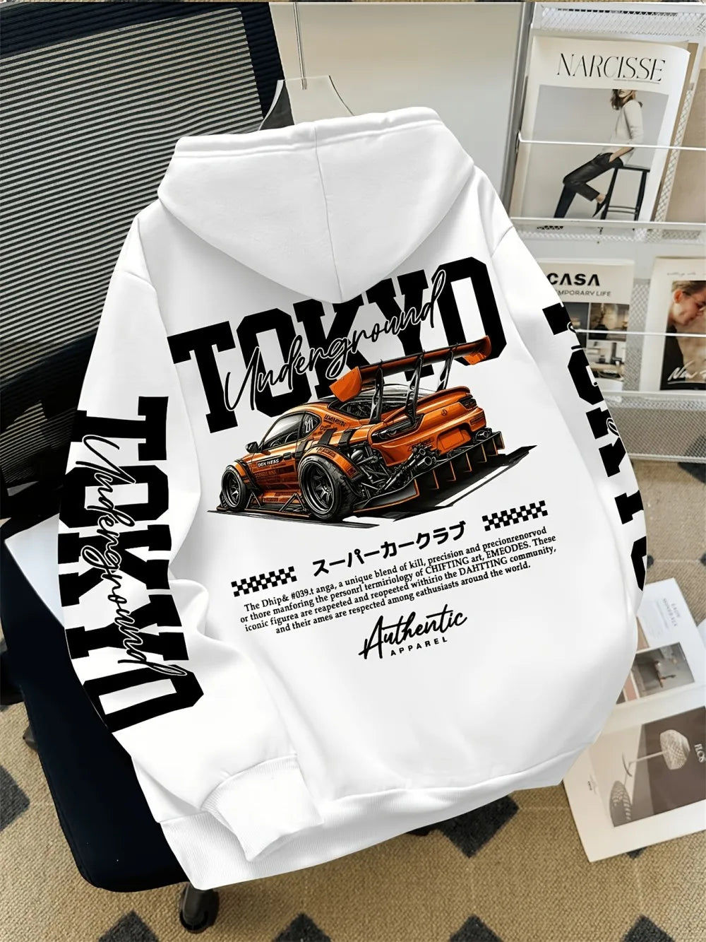 American men's autumn Tokyo racing letter print soft and comfortable hooded sweatshirt long sleeved T-shirt outdoor street top