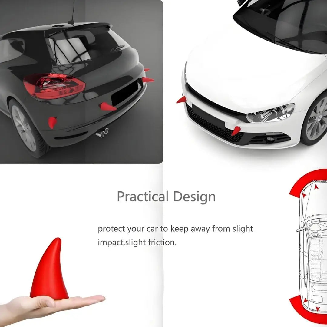 Self-Adhesive Car Elasticity 3D Devil Horns Sticker Bumper Decor Anti Collision Big Devil Horns for Motorcycle Bike Ski Helmets
