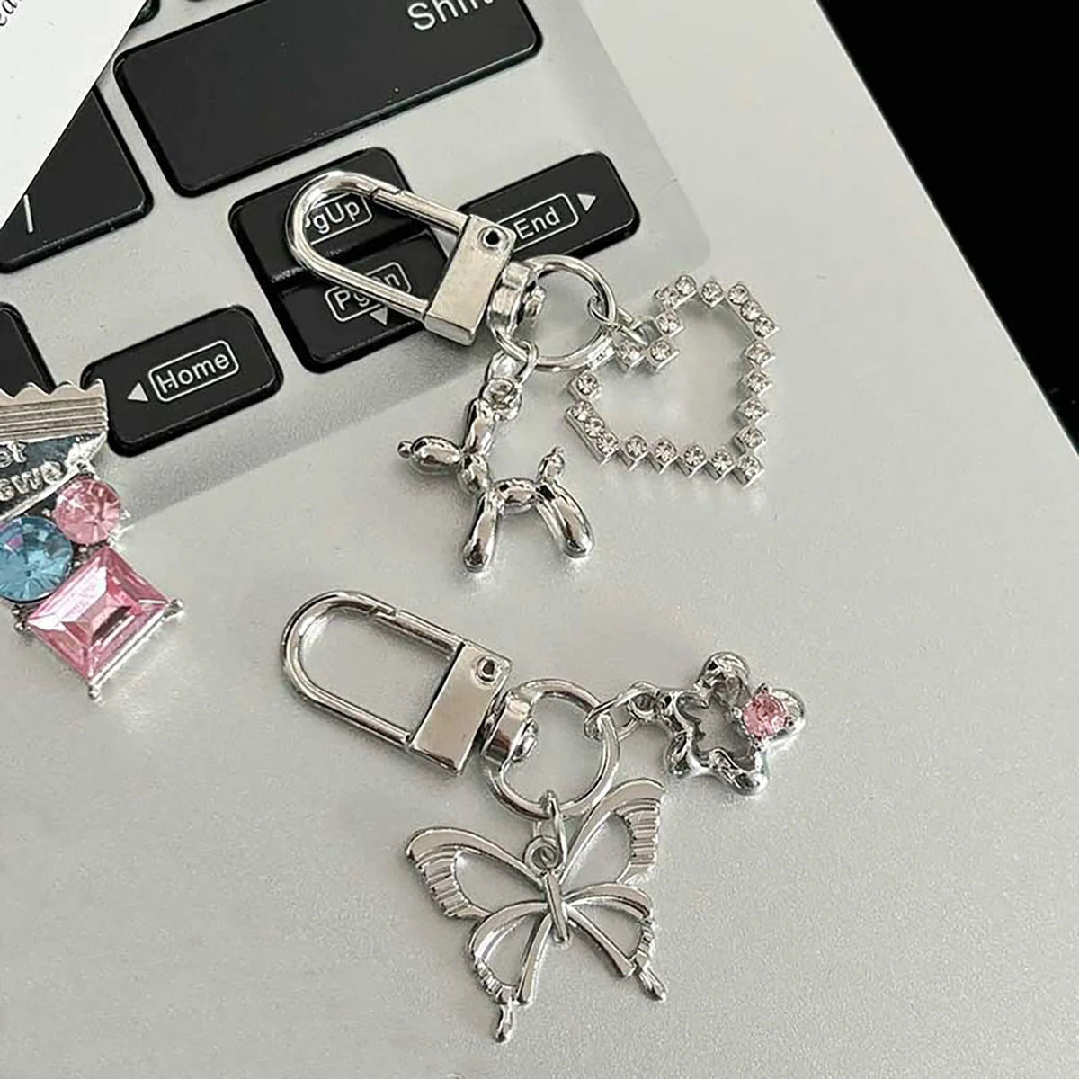 Y2K Silver Color Metal Butterfly Keychain Sweet Cherry Keyring Girls Fashion Bag Pendant Backpack Hanging Decoration Gift A15