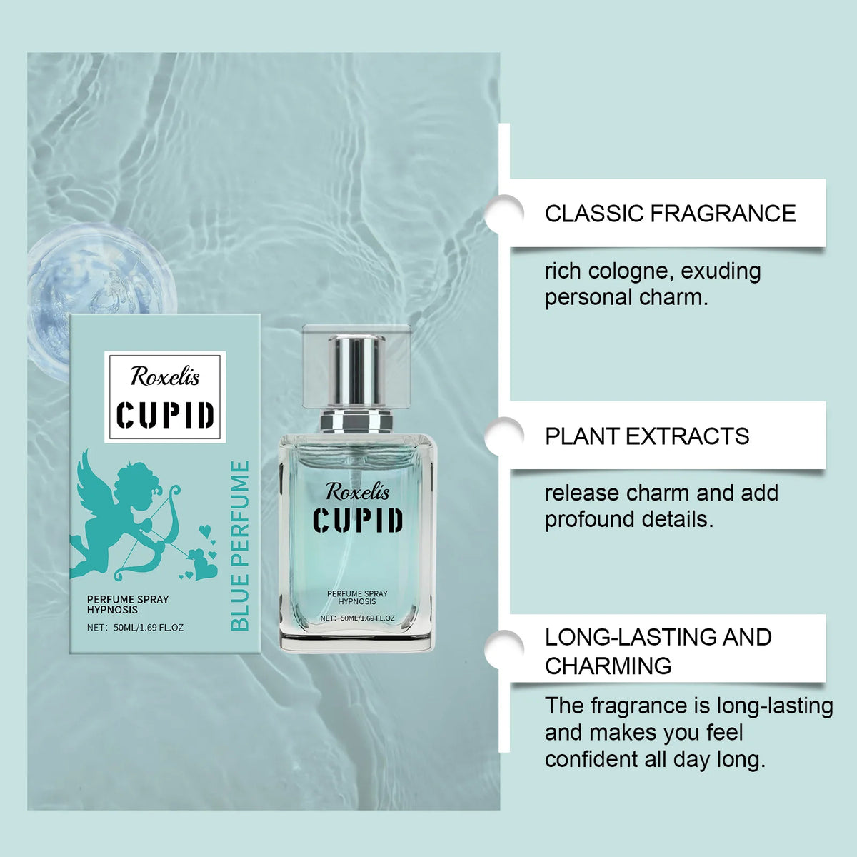 ROXELIS Cupid Blue Fresh Fruits Fragrance Enhance Men Charm Long Lasting Portable Citrus Scent For Daily Party Dating Gift