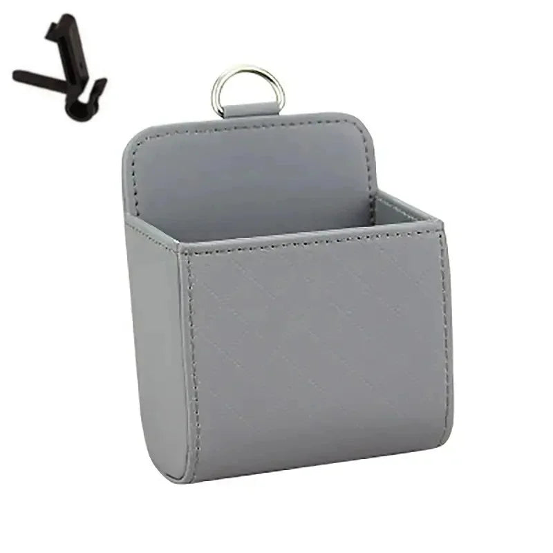 Car Storage Bag Car Air Outlet Debris Bag For Mobile Phone Key Sunglasses Vent Dashboard Tidy Hanging Leather Organizer Box 1pc
