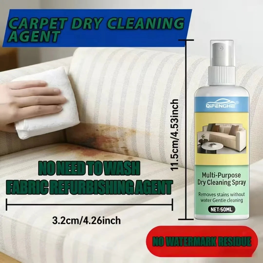 QIFENGHE 100ml Multi-Purpose Dry Cleaning Spray, Waterless Fabric Stain Remover for Sofa, Carpet & Upholstery, No-Rinse Spot Cle