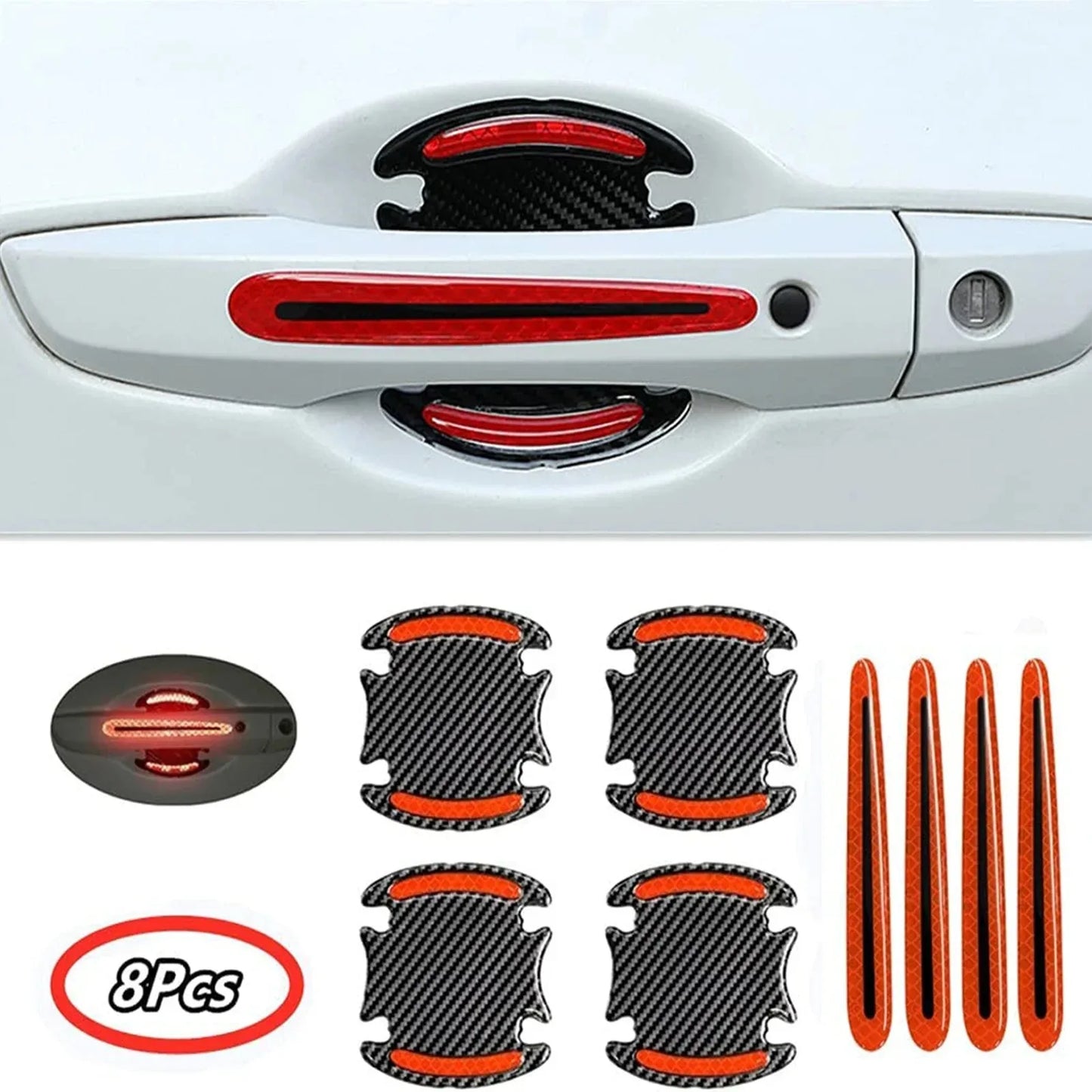 8Pcs Carbon Fiber Car Door Handle Bowl Scratch Protector Stickers, Universal Auto Reflective Anti-scratch Protective Film