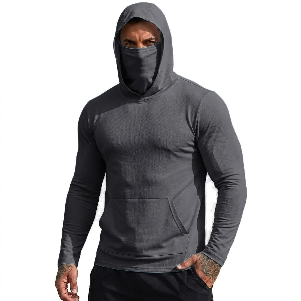 Mens Sun Protection Hooded Tee Quick Dry Long Sleeve Sweatshirt Lightweight Performance Top for Hiking Outdoor Sun Wear Tops