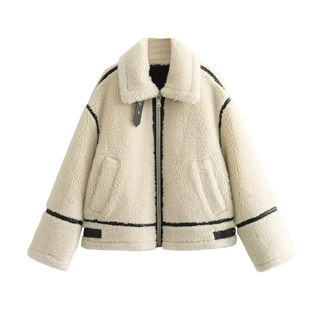 Stylish Faux Fur Motorcycle Jacket