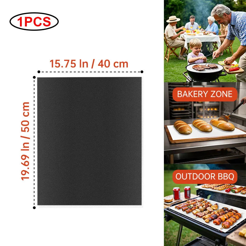 BBQ Grill Mat Non-stick Reusable Heat Resistant Extra Thick Pad Oven Liners Baking Mats Easy Clean Kitchen Outdoor Barbecue Tool