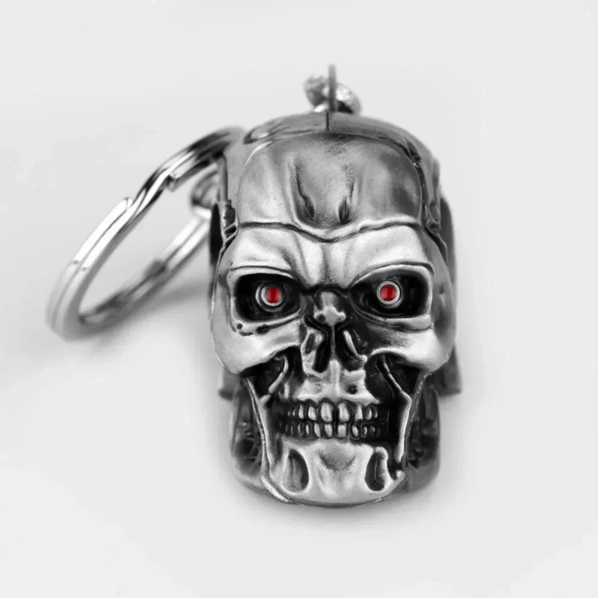 Punk Gothic 3D Robot Skull Keyring Terminator T800 Alloy Pendant Red Eyes Gift For Guys Cosplay Prop