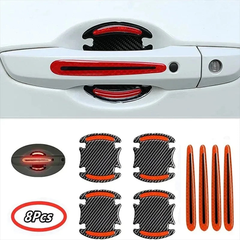 8Pcs Carbon Fiber Car Door Handle Bowl Scratch Protector Stickers, Universal Auto Reflective Anti-scratch Protective Film