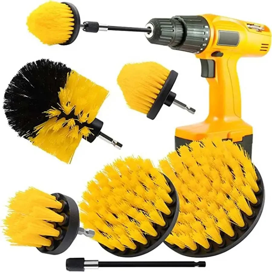 6 Pieces Electric Drill Brush Attachment Power Scrubber Wash Cleaning Brushes Kit with Extension Clean Windows Kitchen Toilet