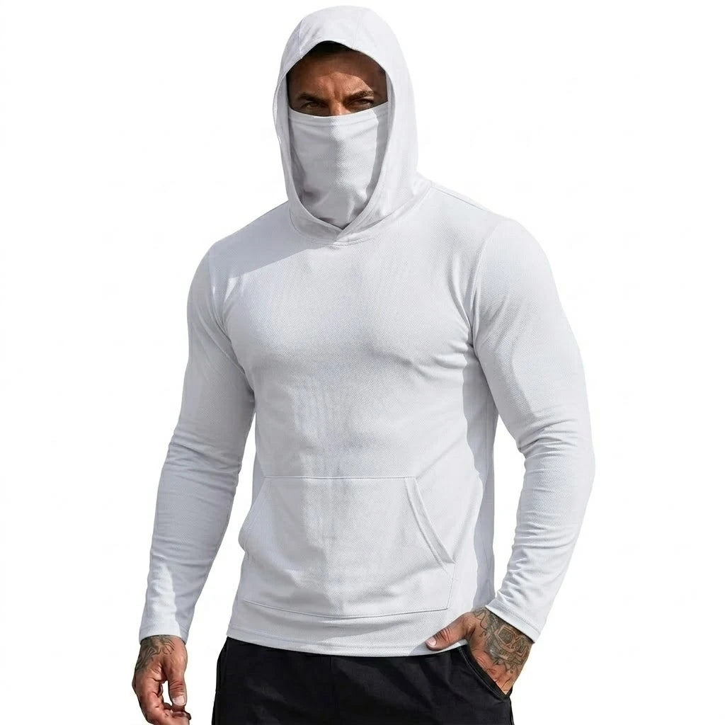 Mens Sun Protection Hooded Tee Quick Dry Long Sleeve Sweatshirt Lightweight Performance Top for Hiking Outdoor Sun Wear Tops