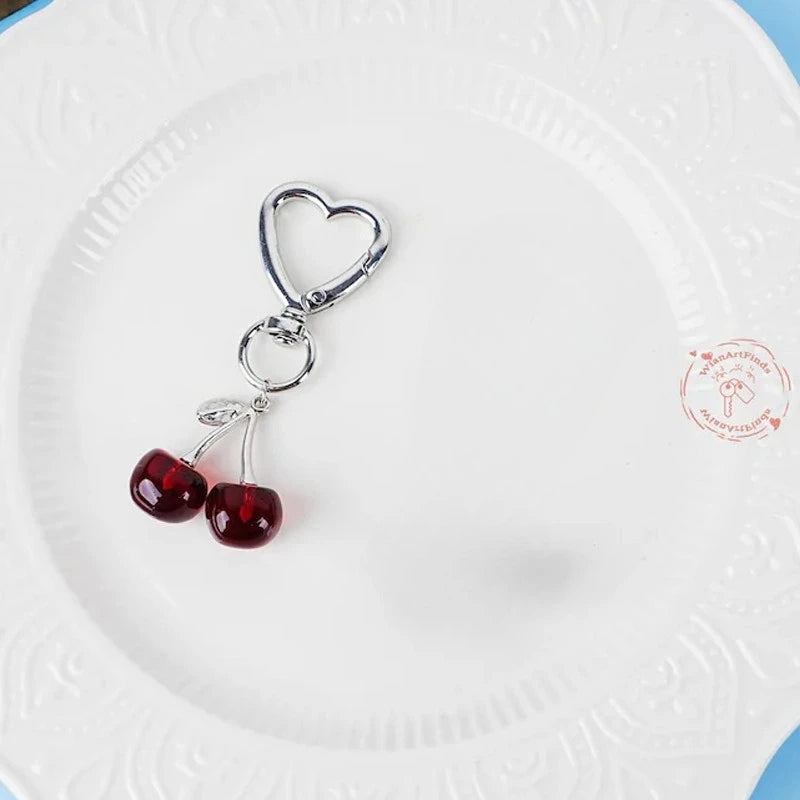 Cute Exquisite Stereo Transparent Simulated Fruit Red Little Cherry Resin Keychain for Women Bag Pendant Jewelry Accessory Gifts
