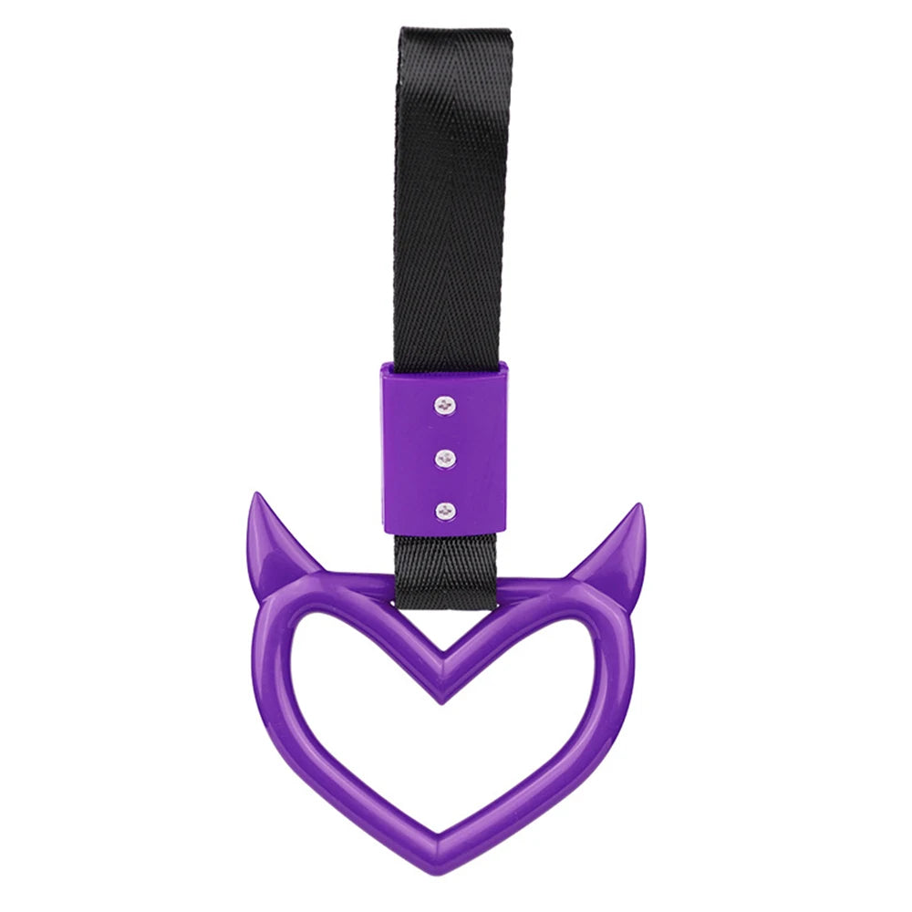 Gradient Devil Heart Tsurikawa Handle Strap, JDM Style Rearview Mirror & Bumper Decor, Car Interior & Exterior Accessory