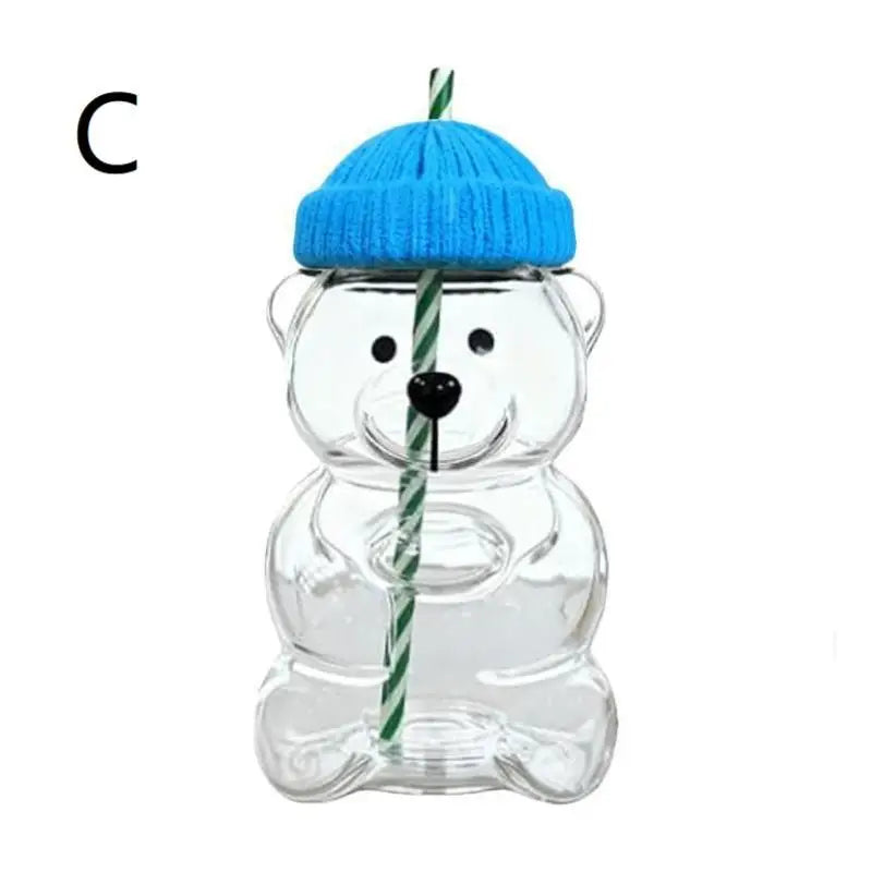 Cartoon Bear Shaped Coffee Mug Cute Bear Mug Plastic Cup With Straw Transparent Creative Milk Coffee Water Cups