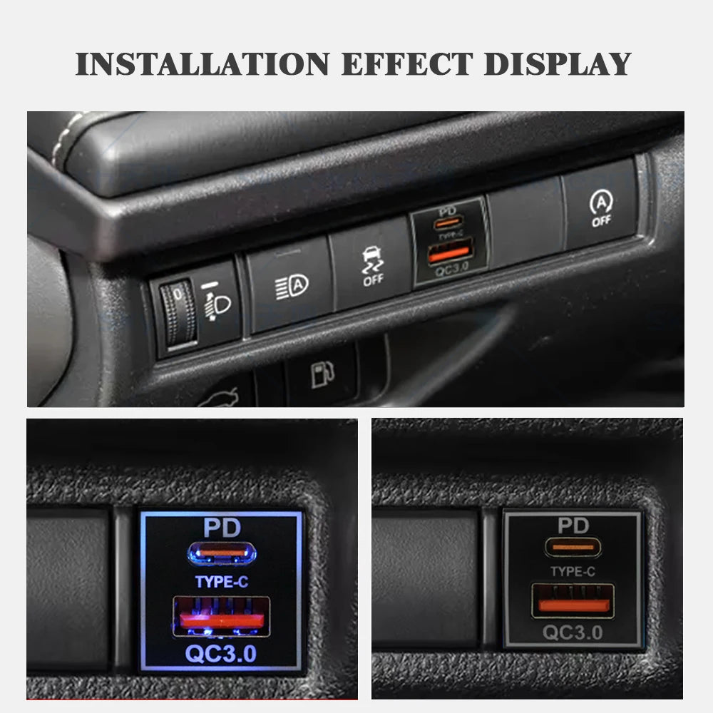 Juren 1pcs QC3.0 USB Fast Charging TYPE-C Interface Socket Charger For Toyota Camry Carola TS-07-C