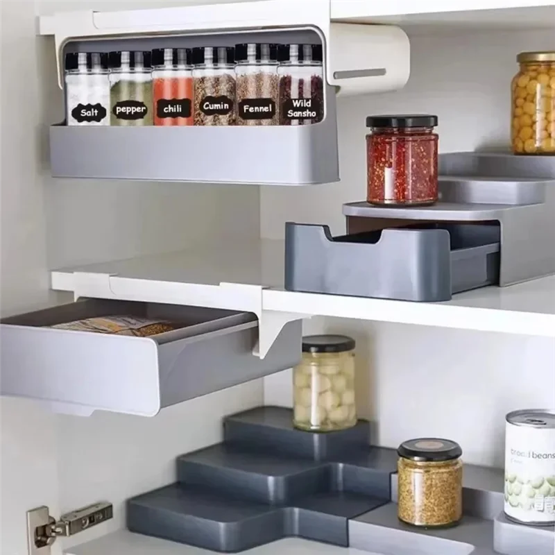 AAAN-Wall Mounted Adjustable Spice Rack Non Perforated Seasoning Boxes For Barbecue Materials Combination Set Storage Case