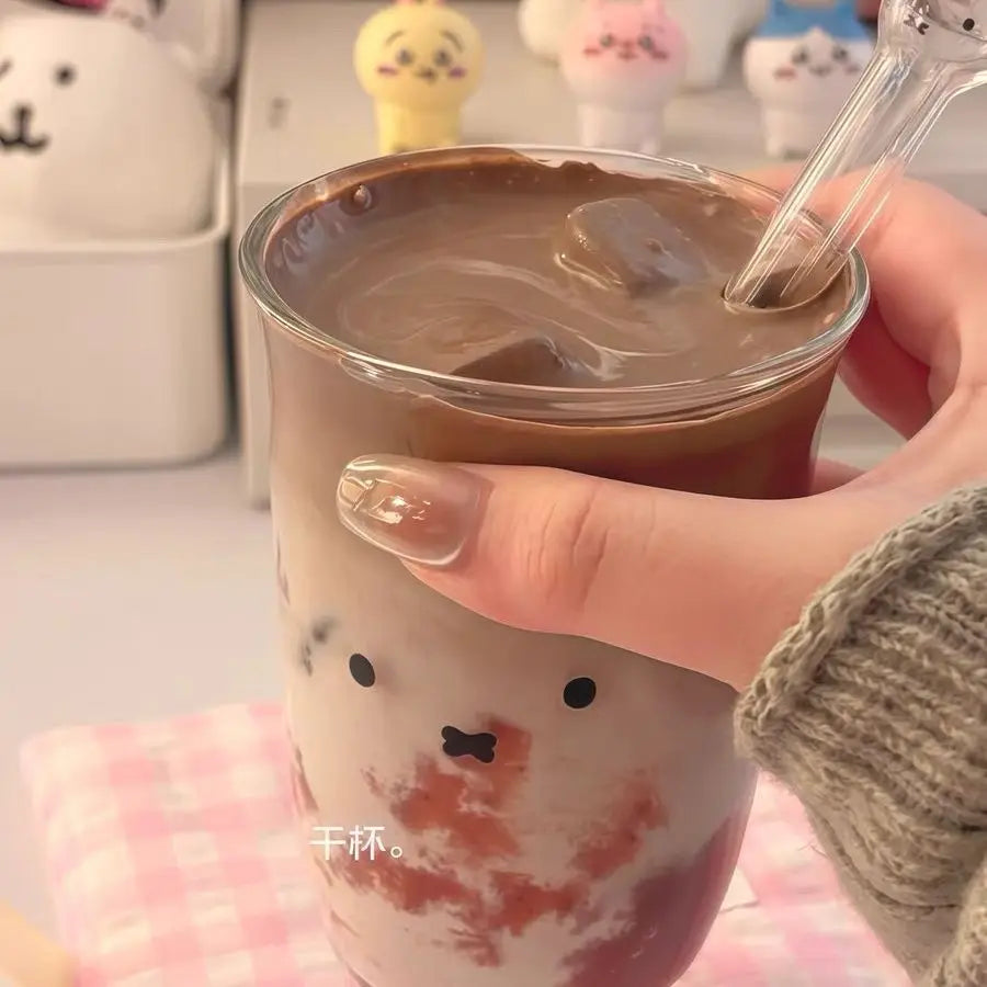 350ML Kawaii Miffy Coffee Glass Cup Cute Cartoon Miffy Ins Style Household Iced Americano Latte Cold Brew Cup Juice and Milk Cup
