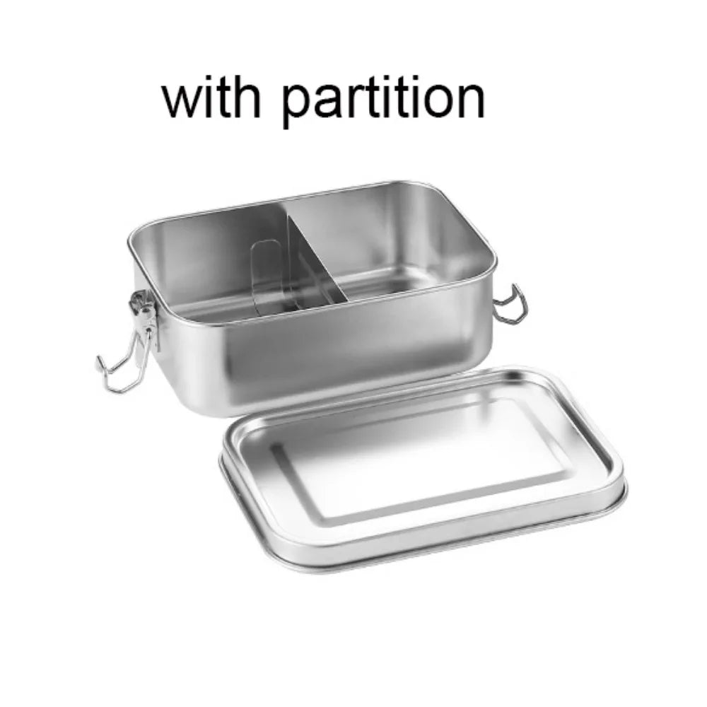 Rectangular 304 Stainless Steel Lunch Box Separated Removable Partitions Food Container Leakproof with Sealing Strip