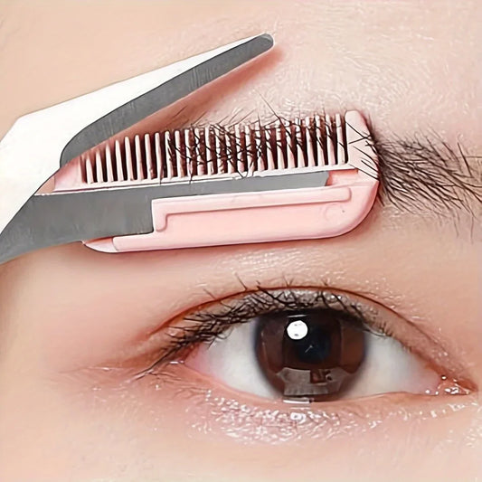 Pink Eyebrow Trimming Scissors Comb