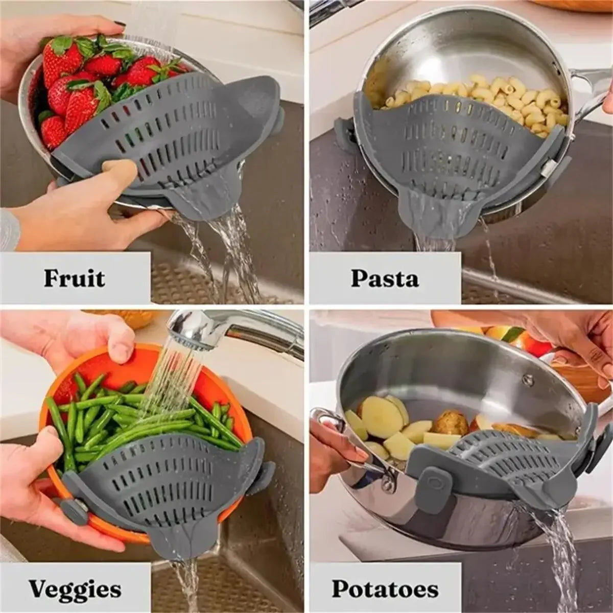 Silicone Clip Pot Strainer Anti Spill Water Drain Filter Adjust Design Pots Pans Bowls Perfect Straining Cooking Helper 1PC