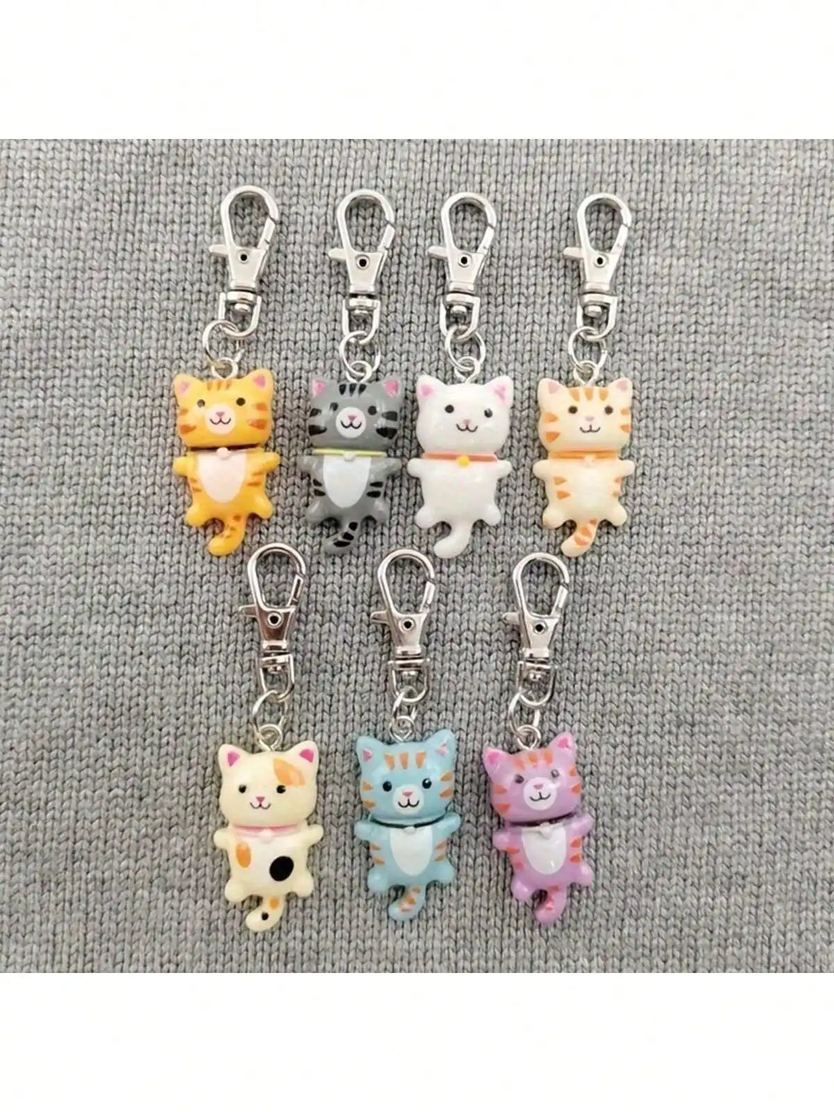 7pcs Cat Keychain For Men And Women Cartoon Accessories Durable Keyring With Lobster Clasp Decorative Gift For Bags Car Keys