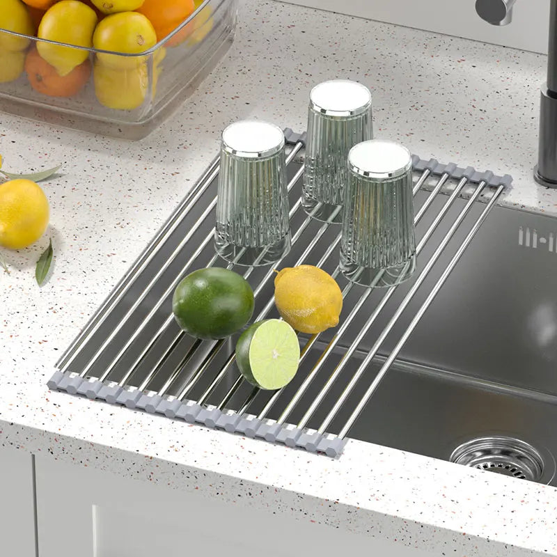Roll Up Dish Drying Rack over sink, Stainless Steel Dish Drainer Shelf Organizer Tableware Plate Storage,Kitchen accessories