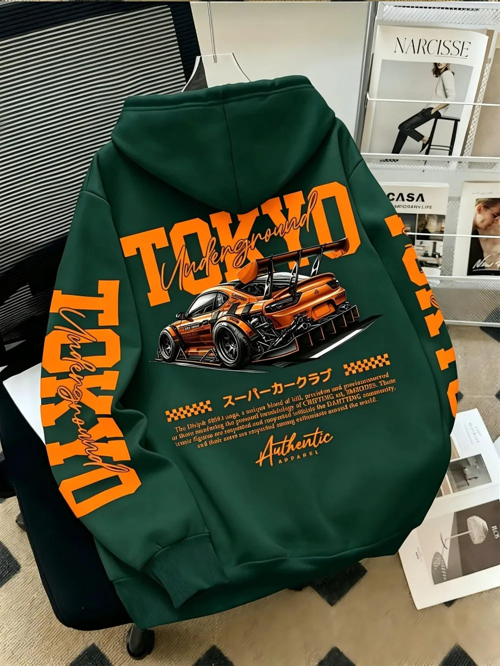 American men's autumn Tokyo racing letter print soft and comfortable hooded sweatshirt long sleeved T-shirt outdoor street top