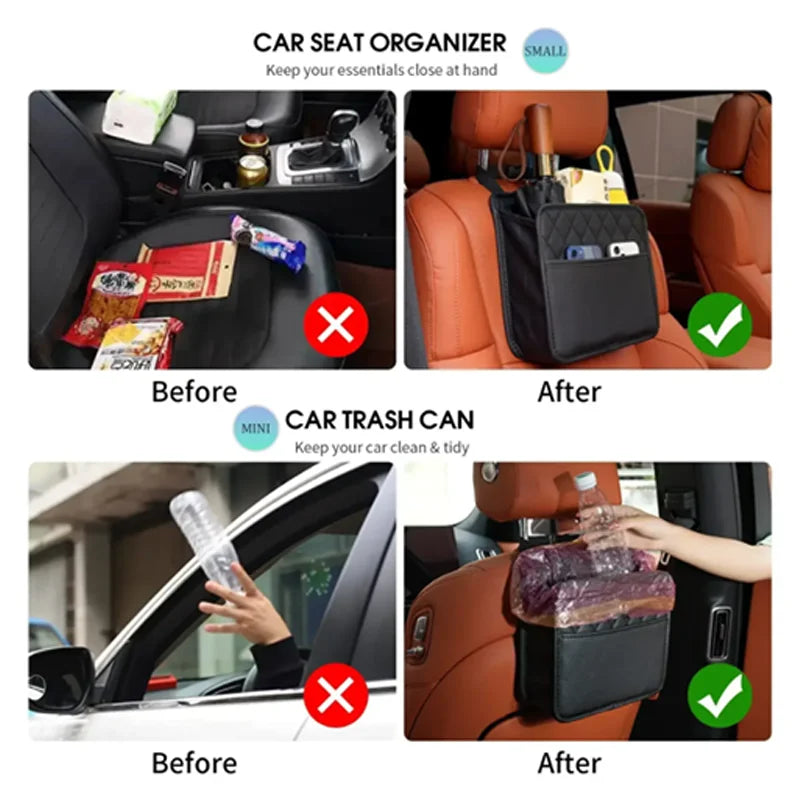 Multifunctional Car Seat Storage Bag Leather Auto Organizer Garbage Bag Fit For Most Car Models