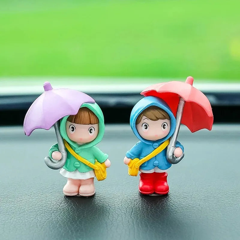 4pcs Raincoat Umbrella Doll Ornament, Cute Figure for Car Interior Decoration