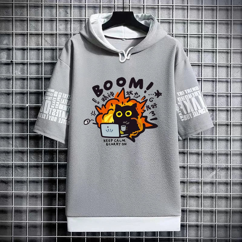 Harajuku Men's T-Shirt Hoodie Women Cartoon Cat Print Graphics T-Shirt Streetwear Funny Shirt Korean Fashion Short Sleeve Tops